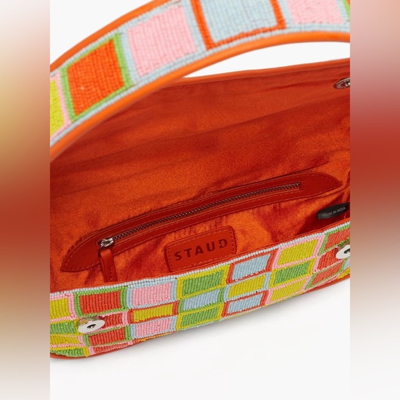 STAUD Staud Tommy “Multicoloured” Check Geometric-Print Beaded Bag - Picture 4 of 8